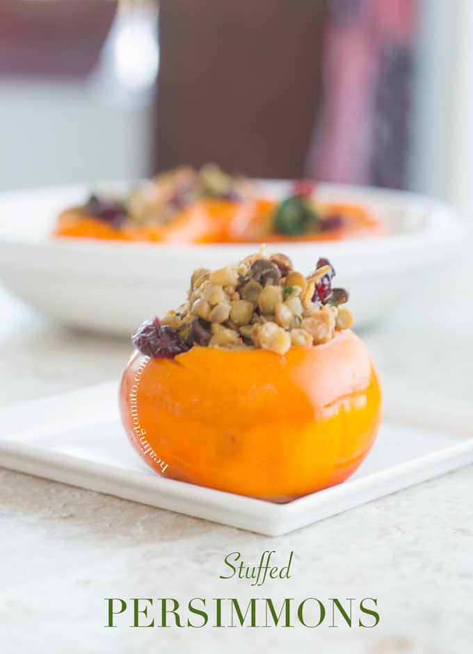 One Stuffed Persimmon on a White Plate