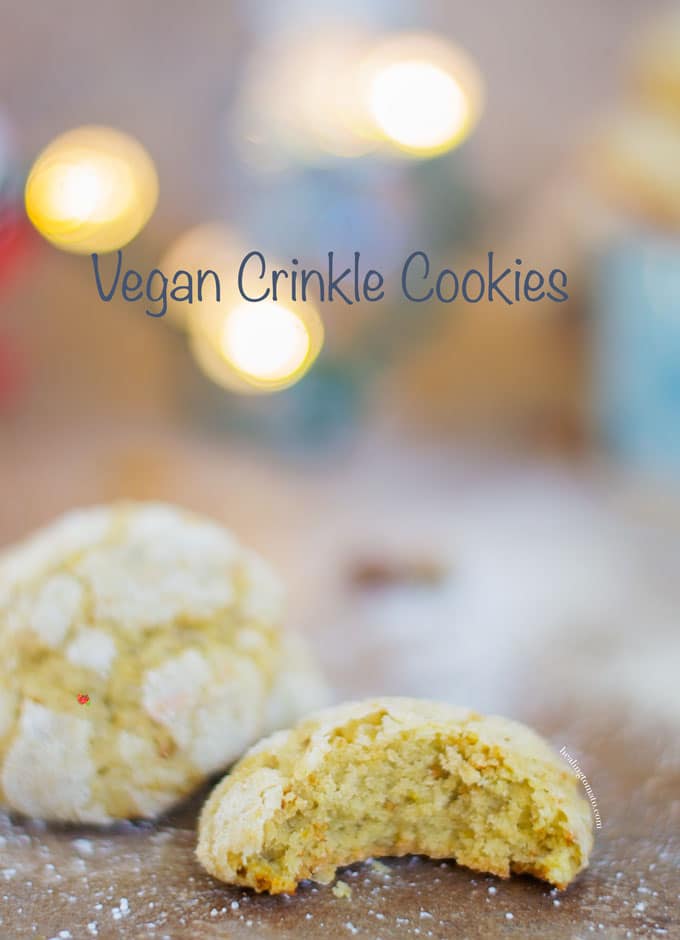 Closeup View of a Bitten-into Vegan Crinkle Cookie
