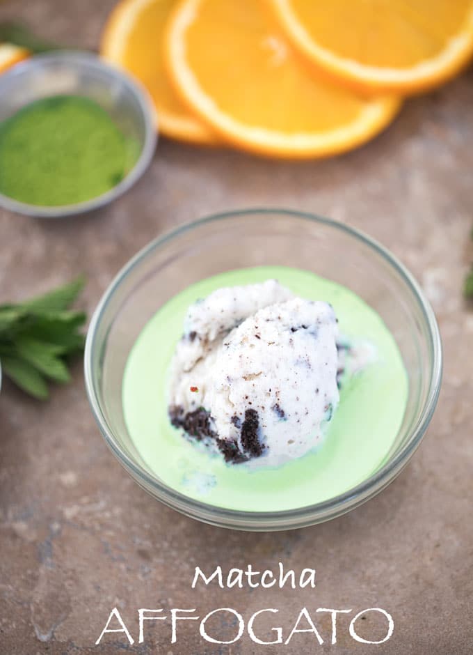 Overhead View of A Bowl Filled With Ice Cream and Matcha Milk - Matcha Affogato