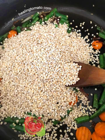 Barley added to the pan