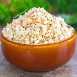 Front view of panko bread crumbs in a small brown bowl