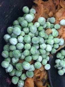 frozen peas added to the slow cooker