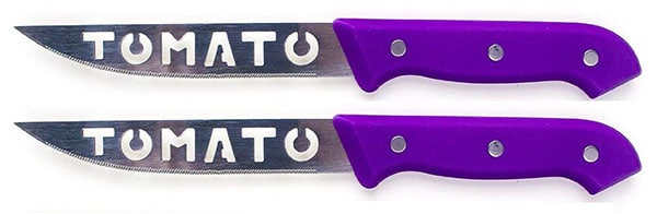 Two knives with the word "Tomato" stenciled in the blade10 Gag Gifts to Give Tomato Lovers