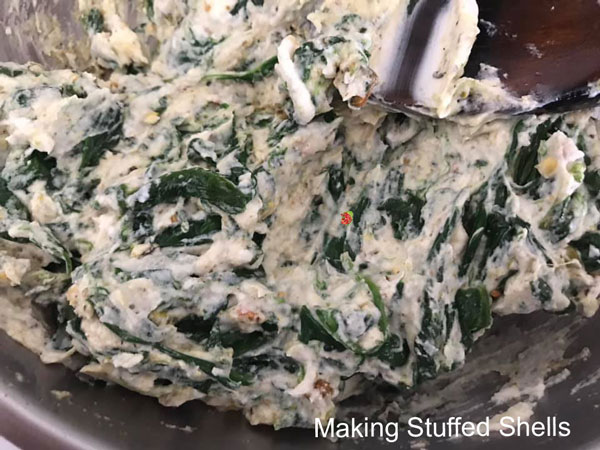 closeup of spinach, pistachio mixture and cream cheese stuffing