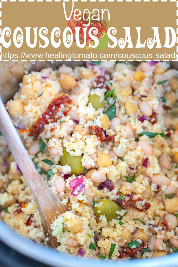 Top View of vegan couscous salad in the pressure cooker - Vegan Greek Recipes