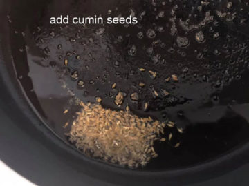 cumin seeds added to pan