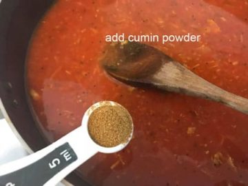 Cumin-coriander powder added to pan
