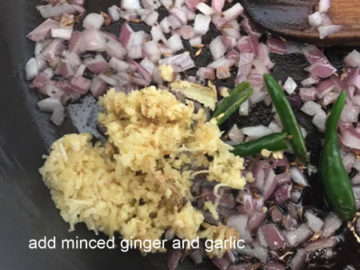 minced ginger and garlic added to pan