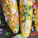 top and closeup view of grilled corn on the cob