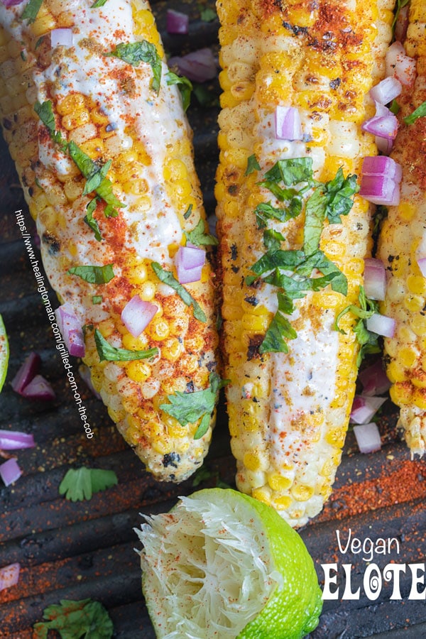 top and closeup view of grilled corn on the cob