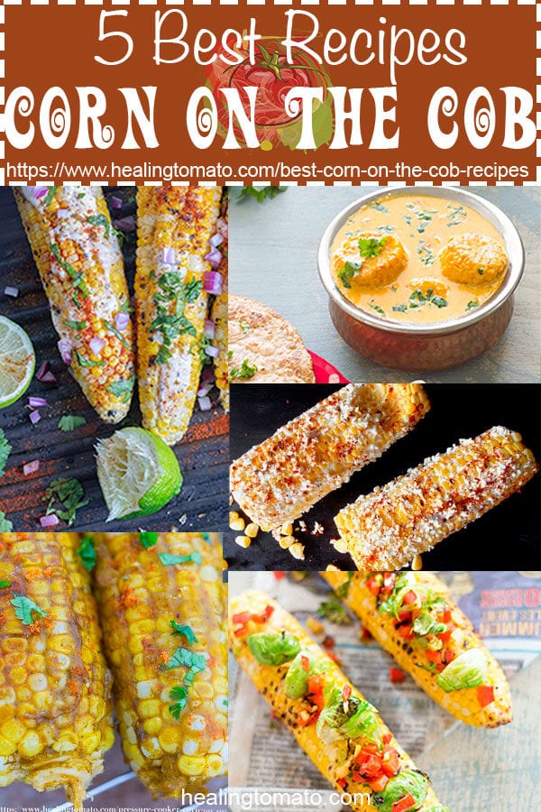 Collage of 5 different corn on the cob images