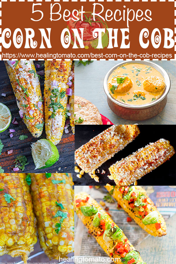 Collage of 5 different corn on the cob images 