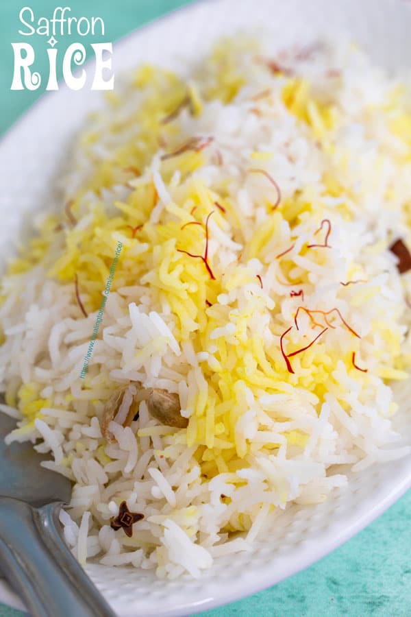 Closeup view of a saffron rice