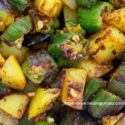 Closeup view of okra and potatoes