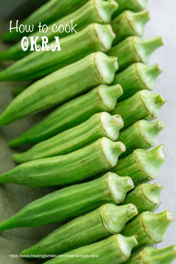 Closeup view of two rows of okra