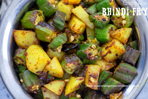 Closeup view of okra and potatoes