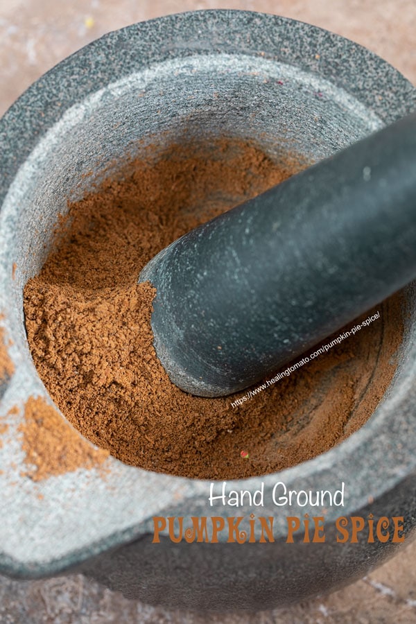 closeup view of ground pumpkin spice in a mortar and pestle