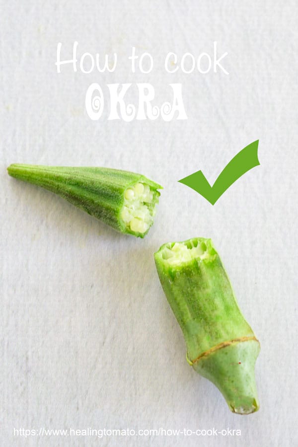 One okra cut into 2 by hand - how to cook okra