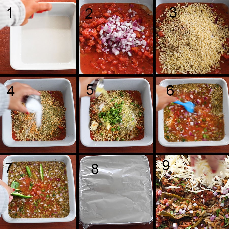 collage of the processes needed to make the stuffed poblanos