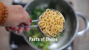 anellini pasta added to pan