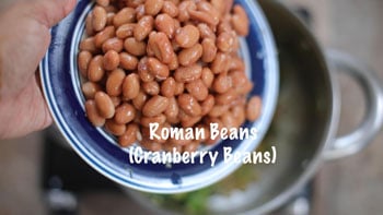 roman beans added to pan