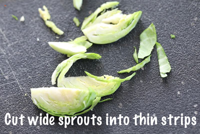 cut sprouts that are wide and getting ready to be cut thinner