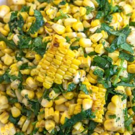 closeup view of cilantro lime corn