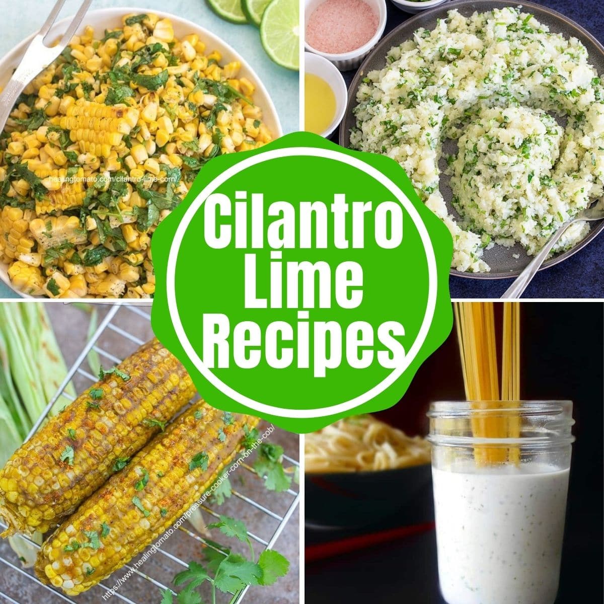 Collage of four images with the words "cilantro lime recipes"