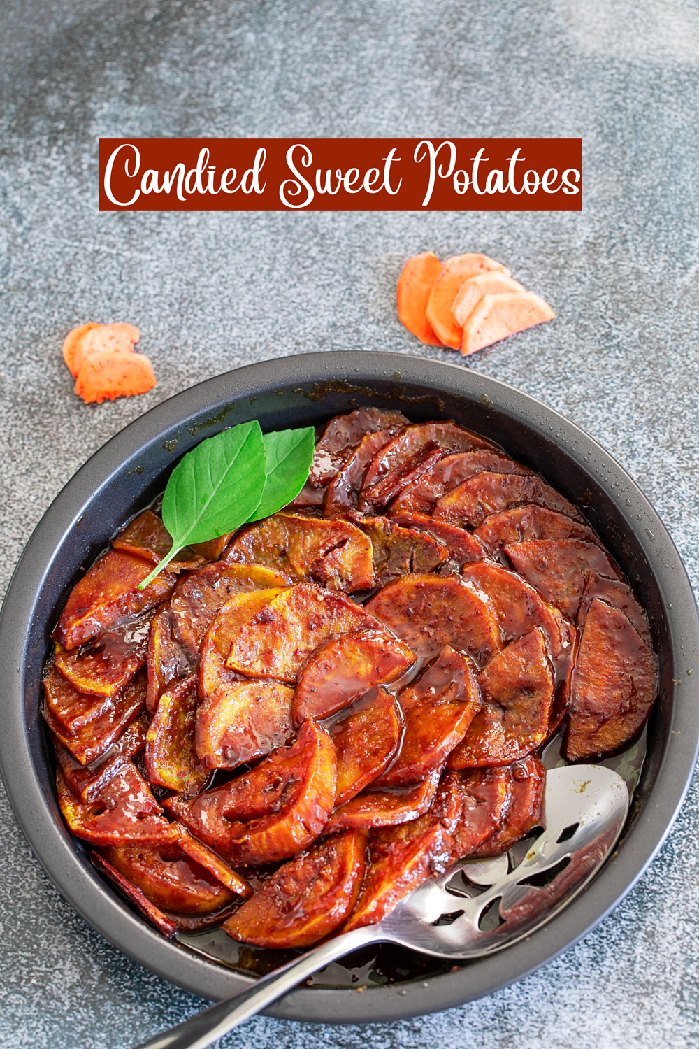 top view of the sweet potatoes with a serving spoon