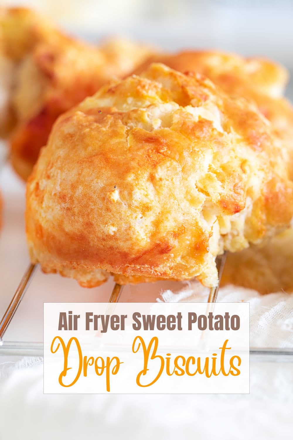 closeup and front view of a sweet potato drop biscuit