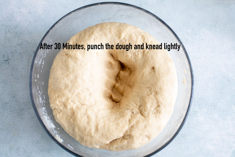 Top view of the dough with a punch outline in the middle
