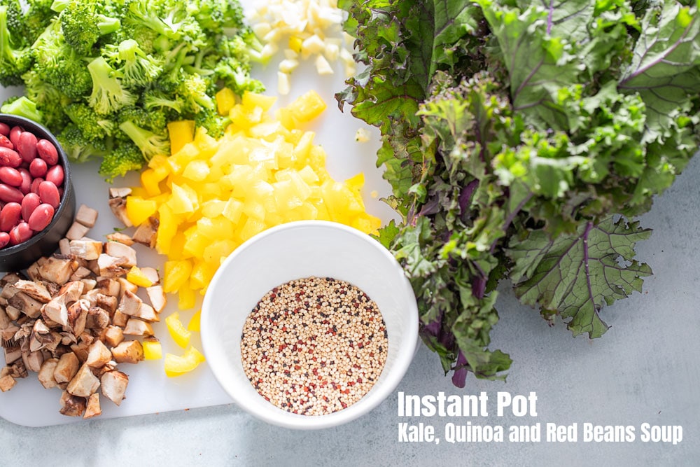Top view of all the ingredients needed to make this instant pot kale quinoa soup