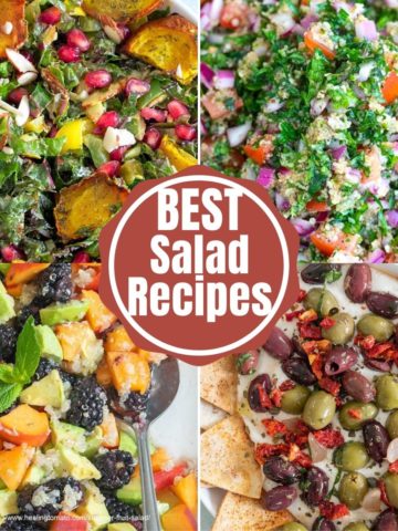 A collage of 4 images with the title, "BEST Salad Recipes" in the middle
