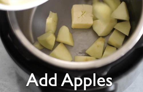 Top view of cubed apples inside the instant pot