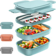 front view of the many stackable layers of the bento box