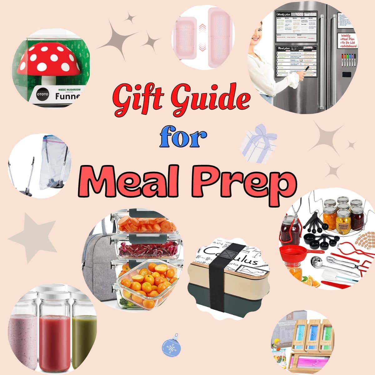 Collage of 9 images with the title "Gift Guide for Meal Prep"