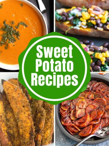 Collage of 4 images with the words sweet potato recipe