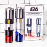 Salt and paper shakers shaped like Star Wars' lightsaber - - foodie geek gift guide