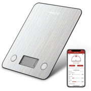 A digital scale with a phone on the side. - foodie geek gift guide