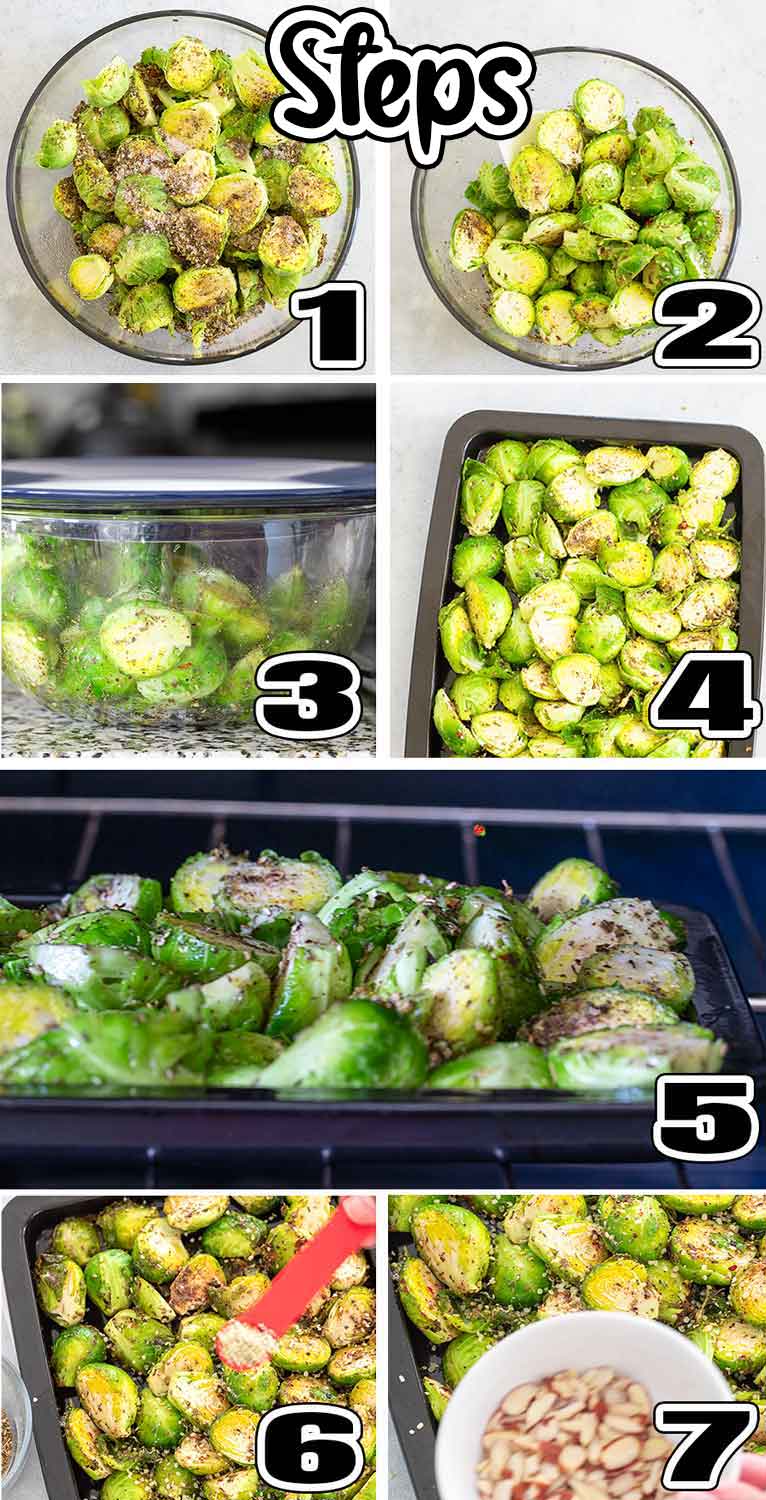 Collage of the 7 steps to make these recipe. Each collage is numbered