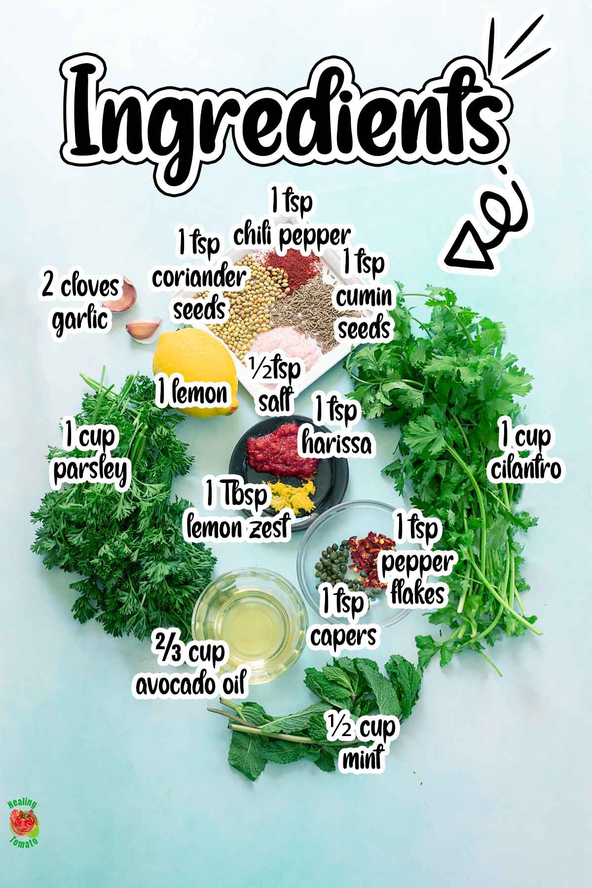 Top view of all the ingredients and their amounts