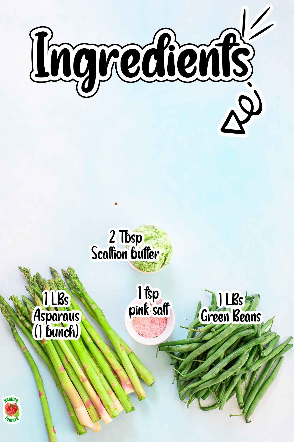 Ingredients needed for this recipe laid out on a blue background