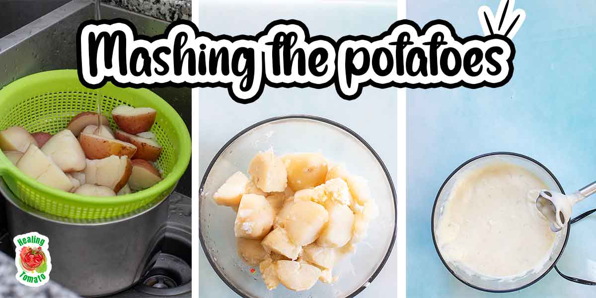 Collage of 3 images that show how to instant pot cooked potatoes