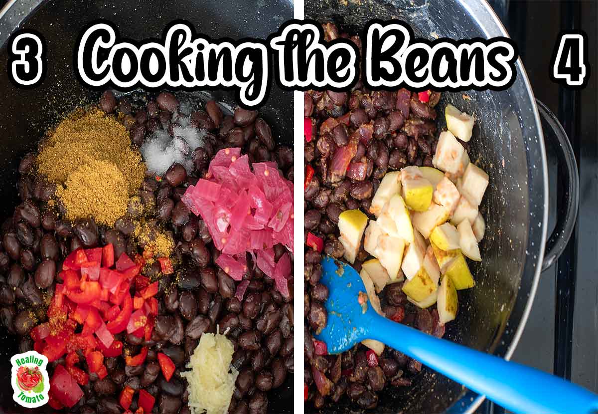 Collage of 2 images showing the steps needed to cook the beans